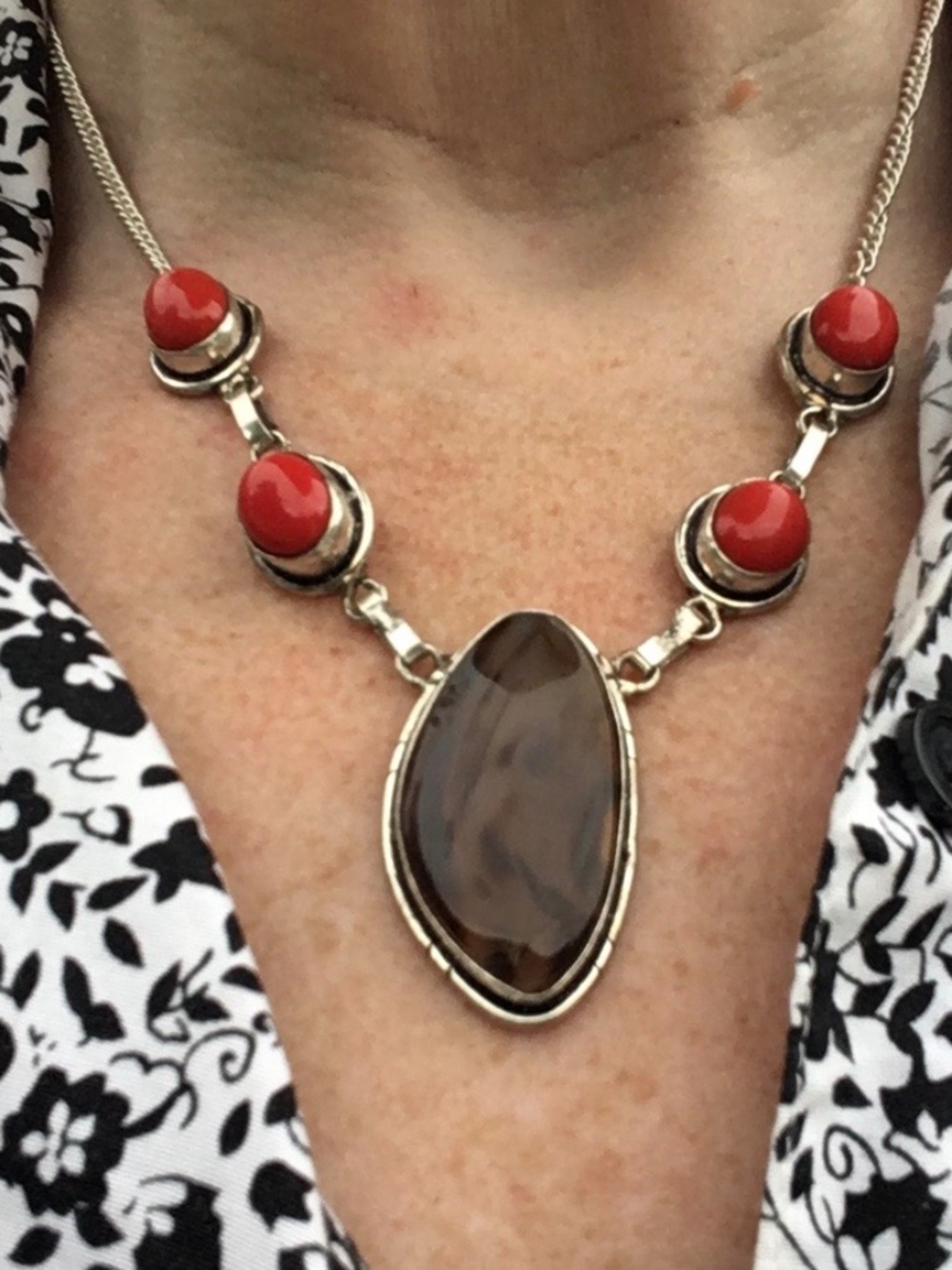 Montana Agate Necklace | Red Cabochon Statement necklace | Boho Gemstone